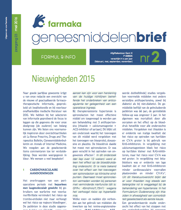 Geneesmiddelenbrief Mei :  Nieuwigheden 2015